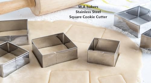 Image of W.A Bakers Heart Shape Stainless Steel Cookies Cutter 2 Inchi Height Set of 12 Pcs (Square Shape)