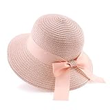 Zsedrut Women,Little Girls Straw Sun Hat Summer Beach Cap Foldable Visor Floppy Hats Wide Brim with Bowknot(Pinkbow,2-4T)