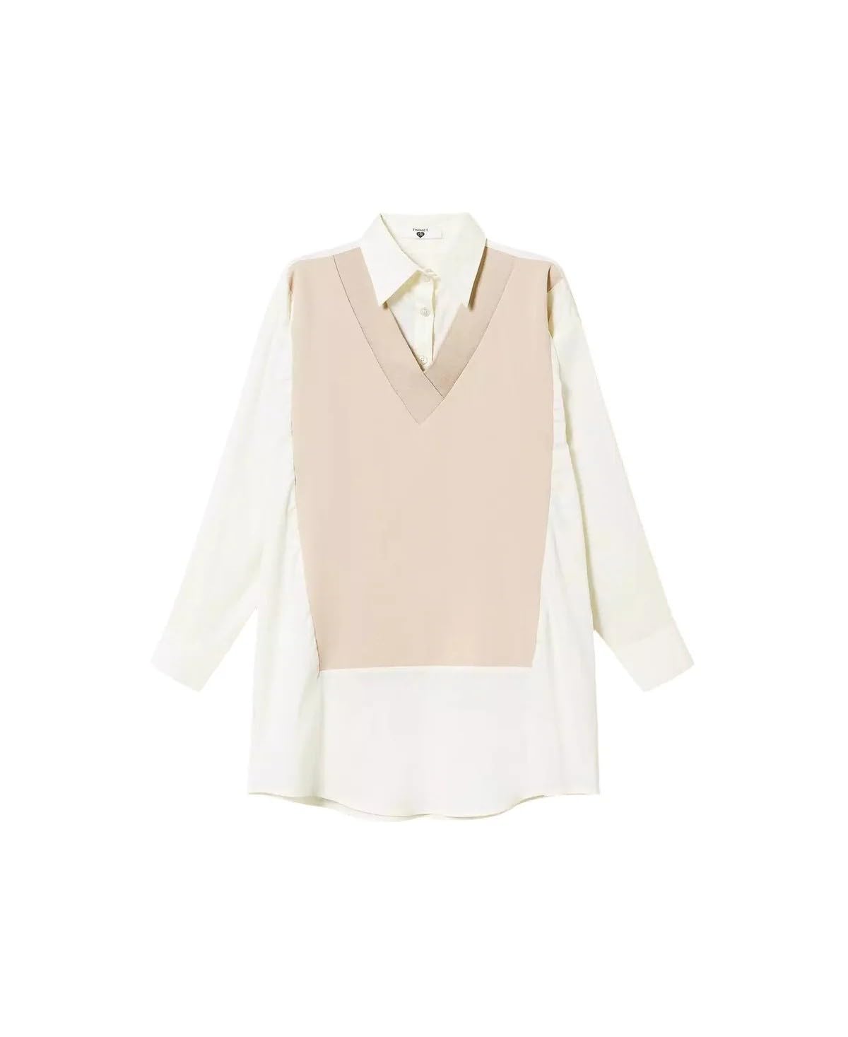 TWINSET Camicia Lunga Elegante da Donna, Stile Oversize, Bianco e Beige, Maniche Lunghe - TG XS