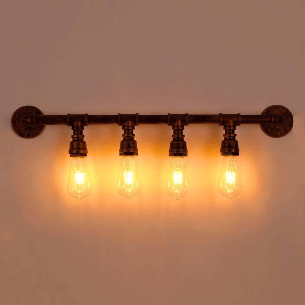 Industrial Pipe Wall Light Fixture | Pipe Design, Aged Iron, for Dining Room, Bar, Cafe(4-Lights)