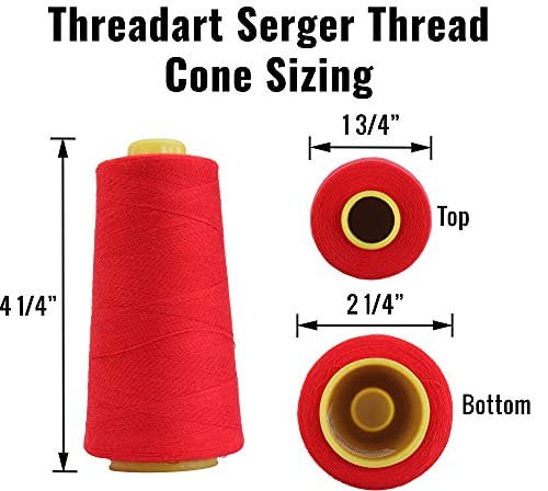 Threadart Polyester Serger Thread - 2750 Yds 40/2 - Grey - 56 Colors Available - 4 Cone Bundle Pack #TOP4