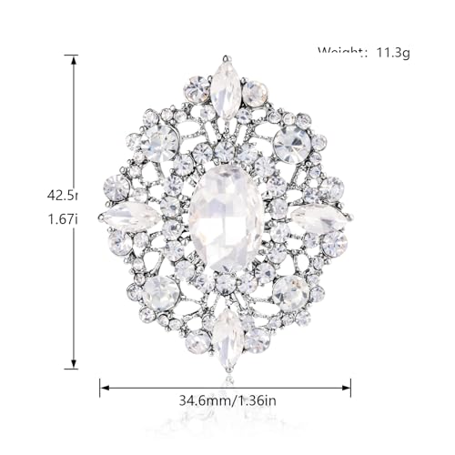 LAXPICOL Vintage Clear Austrian Crystal Brooch Pin for Women Elegant Wedding Bridal Brooches Broach Pin 1.69"*1.39"2