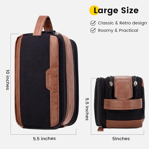 Vorspack Men's Travel Toiletry Bag - Water-Resistant Canvas Dopp Kit for Grooming Essentials - Black
