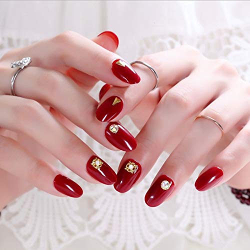 RXYNLL 24 Morceaux De Faux Ongles Rouges Et De Capsules D'ongles Artificielles en Diamant - Faciles À Porter avec De La Colle, des Ongles Courts Ovales Et des Ongles Colorés Cover