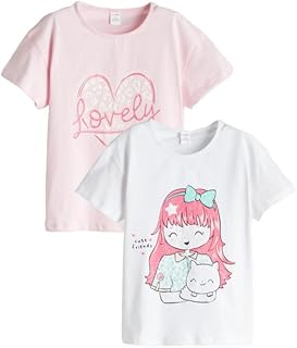 LC واكيكي تي شيرت مطبوع برقبة دائرية ضيقة للبنات من قطعتين