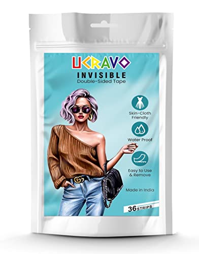 Image of UCRAVO Double Sided Tape for Fashion Clothes Skin | Fabric Tape & Body Tape | Strong Multi Use Transparent Clear Color | Fabric and Skin Friendly for All Skin Shades (72 Strips)