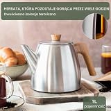 WALDWERK Dzbanek do herbaty z sitkiem – dwuścienny dzbanek do herbaty ze stali nierdzewnej 304 – zaparzacz do herbaty z uchwytami z drewna dębowego – 100% niekapiący