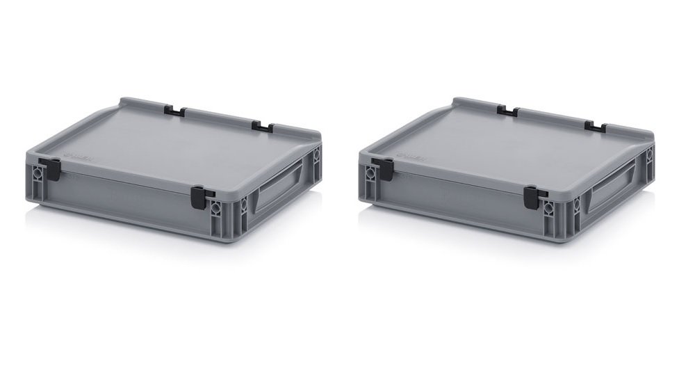 Auer Packaging 2x Eurobehälter-Eurobox 40 x 30 x 9 cm mit Scharnierdeckel inkl. gratis Zollstock * 2er Set