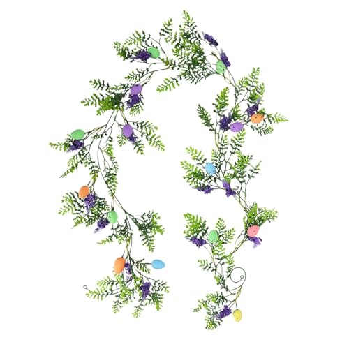 Ghirlanda di uova di Pasqua all'aperto, ghirlanda di uova di Pasqua, decorazione creativa della corona di Pasqua, ghirlanda di uova di Pasqua artificiale, ghirlanda di primavera rustica per