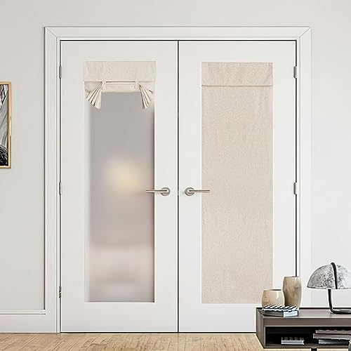 NICETOWN Door Curtains for Window, Linen Farmhouse 100% Blackout French Door Curtains Drapes Thermal Insulated Tricia Blinds for Patio Doorway, W30 x