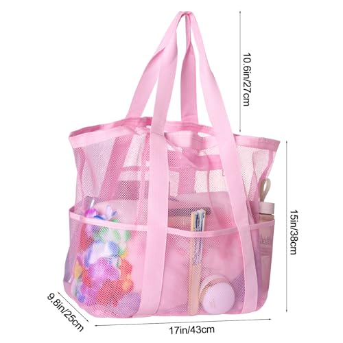 Mesh Beach Bag with Zipper Girls Pink Sandproof Summer Bag Extra Large Pool Bag with 8 Pockets for Vacation2