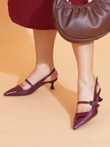 Image of TRYME Kitten Heel Sandals for Women | Pointed Toe Mules with Adjustable Strap | Elegant Comfort Heels for Office, Evening & Formal Occasions