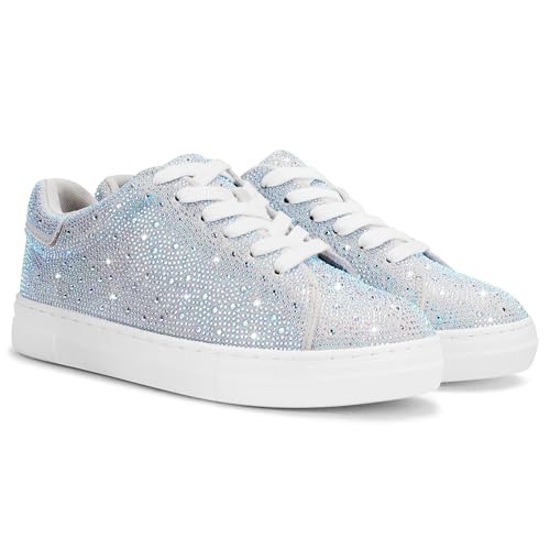 Image of PARTY Women's Rhinestone Platform Lace Up Low Top Glitter Sneakers | Sparkle Casual Shoes for Wedding, Bridal, Party and Special Occasions