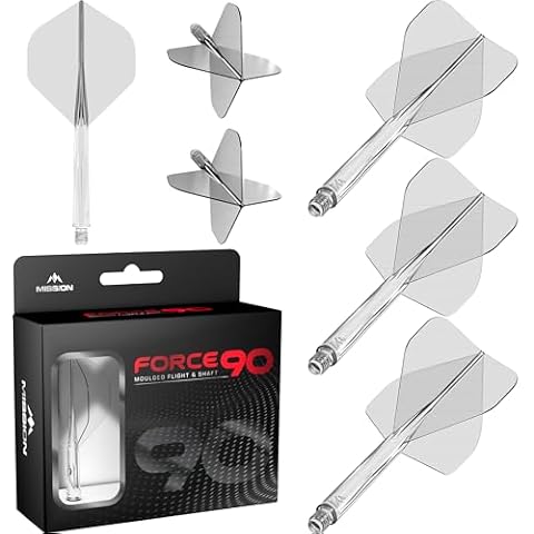 Mission Darts Force 90 | Integrated Precision Moulded Dart Flight And Shaft System, Pack of 3 Professional Durable 2-In-1 Combined Dart Flights And Stems | Standard No.2 (Clear, Short), Transparent Cover