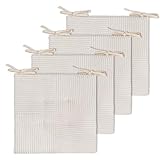 Zalvox Office Stacking Chair Cushions 4 Pack, Corduroy High Density Foam Kitchen Seat Cushions with Ties, Square 17" x 17" Indoor Non-Slip Dining Chair Pads, White, 4pcs