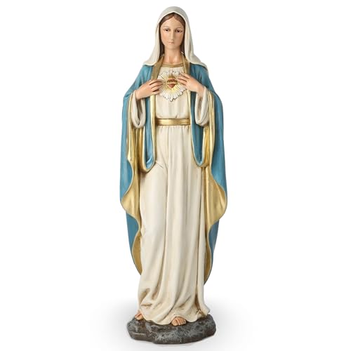 BC Catholic Immaculate Heart of Virgin Mary Statue, 16.5' H Holy Mother Figure for Altar, Religious Gift Home Decor Renaissance Sculpture Handmade by Buildclassic
