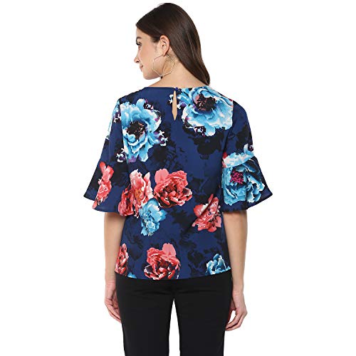 Image of mayra Women's Blue Color 3 /4 Sleeve Floral Top