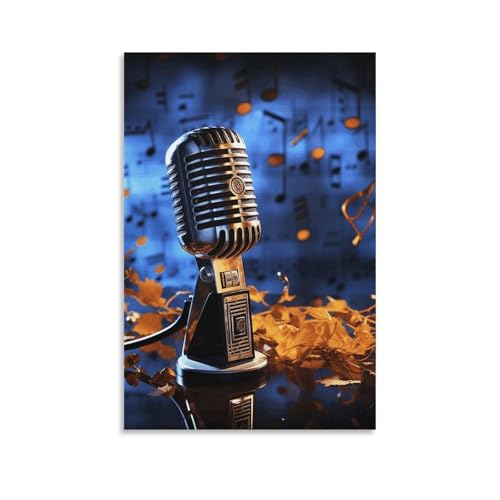 Poster pour salon et bureau avec toile microphone et notes de musique