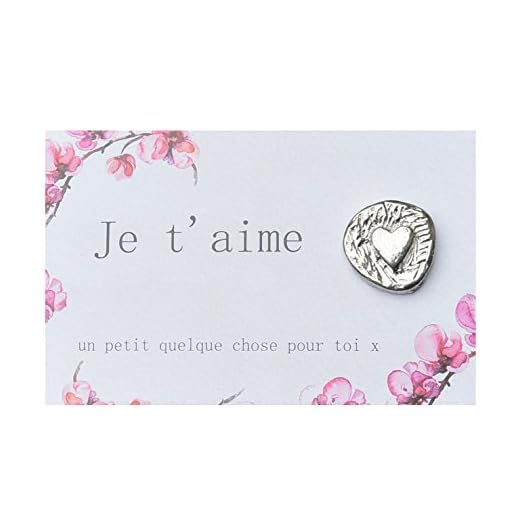 Les Etains de Jumilhac Porte-Bonheur Coeur, Je t'aime, sur Petite Carte, Fabrication Artisanale Française, en Etain