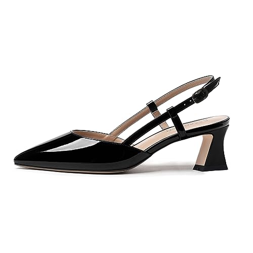 ROSERWISH Womens Slingback Dress Pointed Toe Buckle Stylish Patent Dating Chunky Low Heel Pumps Shoes 2 Inch2