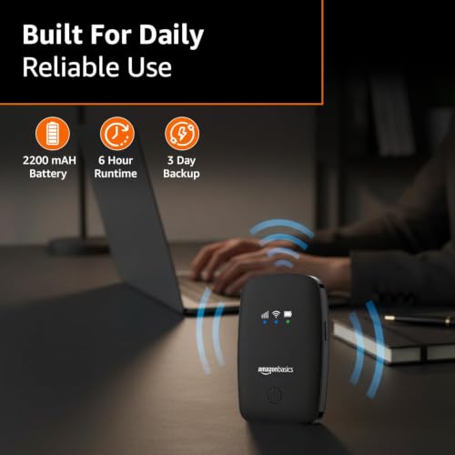 Image of Amazon Basics 4G LTE Wireless Dongle with All Sim Network Support|Single Band Plug & Play Data Card Stick with Up to 150Mbps WiFi Hotspot|2200Mah Rechargeable Battery| Sim Adapter Included (Black)