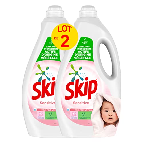 Skip Lessive Liquide Sensitive x106, Spécial Bébés et Peaux Sensibles, Testé dermatologiquement, 106 Lavages (Lot de 2x53 Lavages) Cover
