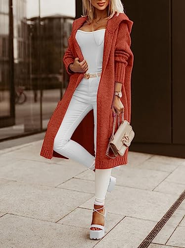Image of Aoysky Womens Long Cardigans Cable Knitted Open Front Oversized Hooded Outerwear Sweater Coat