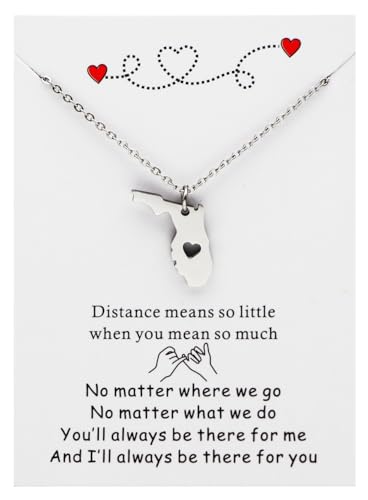 Ankiyae State Map Necklace with Message Card Long Distance Relationship Gift for Best Friend Graduation Gift Going Away Gift for Her