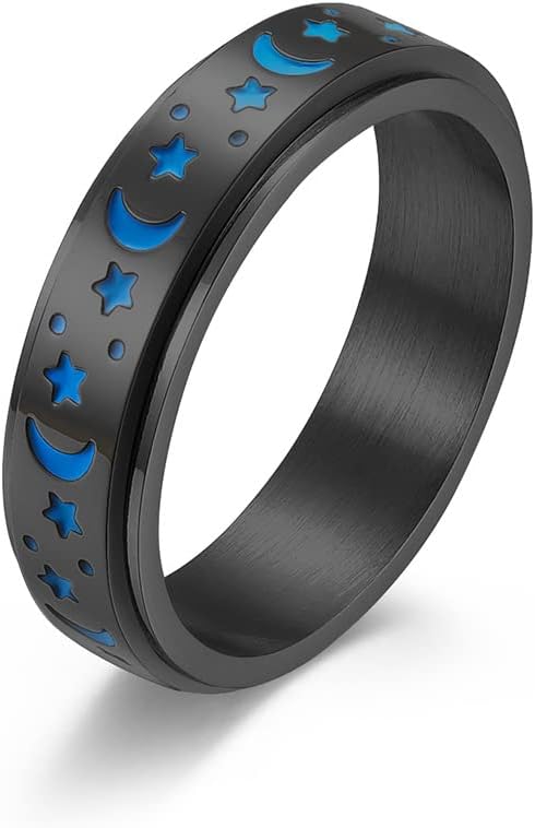 Stainless Steel Spinner Ring for Women Men Fidget Bands Anxiety Rings Relieving Stress Moon Star Engagement Wedding Promise Band Rings…