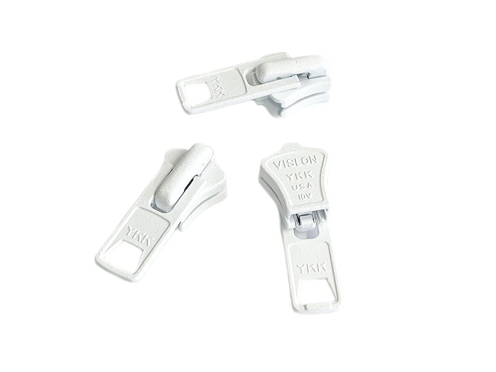 Zipper Repair Kit - #10 YKK Heavy Duty Molded Vislon White Sliders - 3 Sliders & 6 Top Stoppers Per Pack - Color: White - Made in The United States