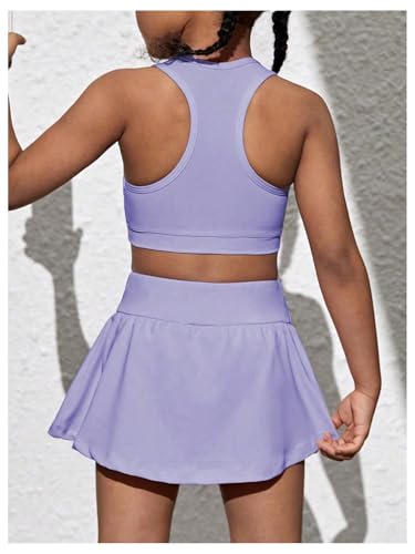 Image of SOLY HUX Toddler Girl's 2 Piece Workout Outfits Lightweight Crop Tank Tops and Skort Athletic Set Plain Purple 6Y