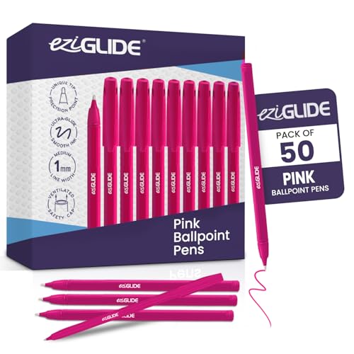 Eziglide 50-Pack Pink Ballpoint Pens Set (1.0mm) Medium Point Fine Pens