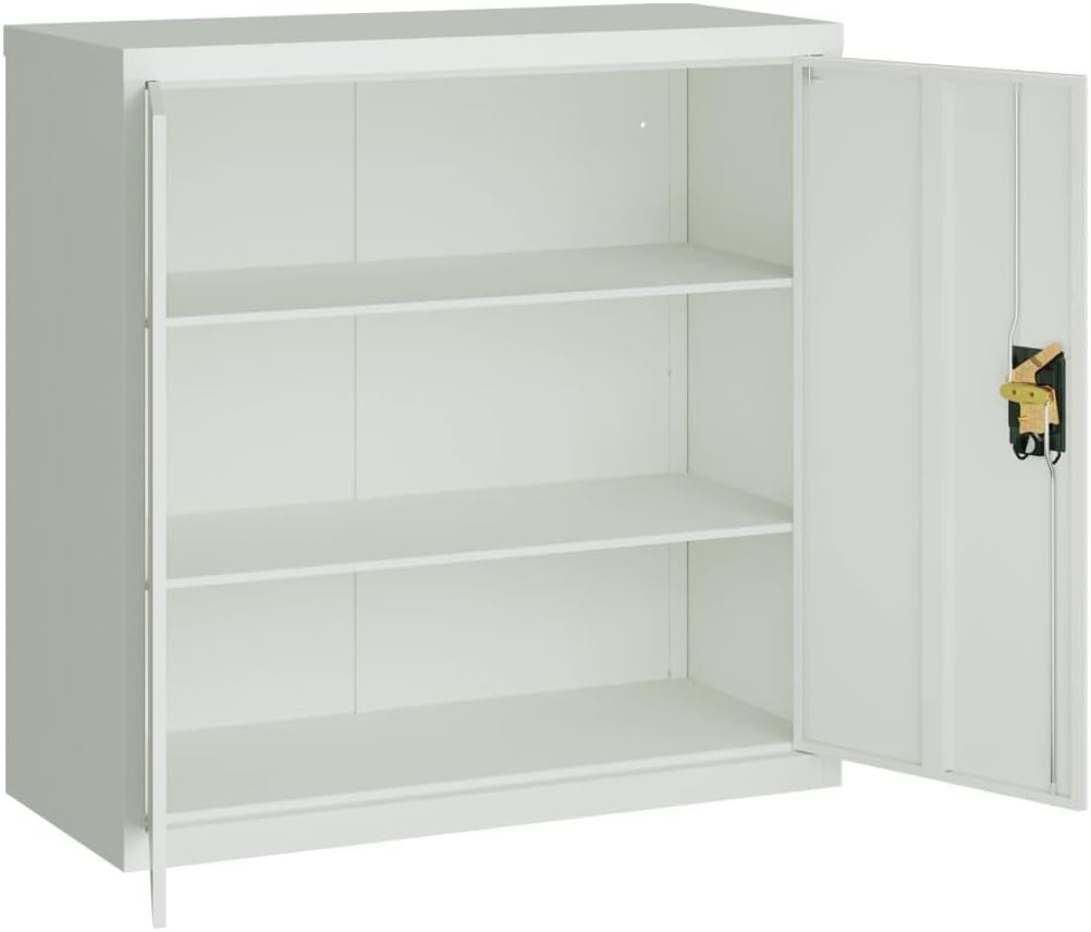 Steel File Cabinet with 2 Doors 35.4 Inch Gray Office Storage Cabinet with Adjustable Shelves, Three-Point Locking System for Home Office, Garage, or Pantry Organization