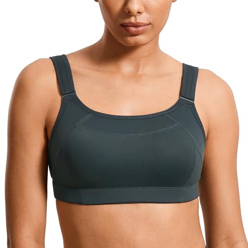 SYROKAN Front Adjustable Sports Bras for Women High Impact Wirefree Comfort No Bounce Support Workout Running Bra Melanite 32D