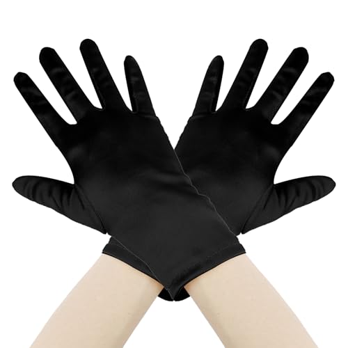 Schwarze Handschuhe,20er Jahre Accessoires,Handschuhe Schwarz,Seidenhandschuhe,50 Er Jahre Kleidung Damen,Satin Handschuhe Halbfertig,Halloween Black...