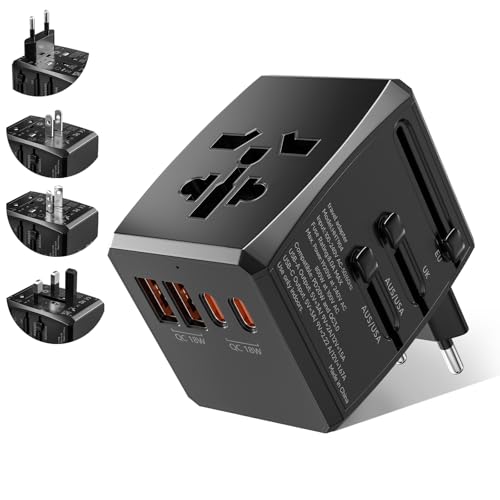 Brightark - Adaptador de viaje universal en todo el mundo con 2 enchufes USB, 2 enchufes tipo C y 1 AC, adaptador de enchufe internacional para Alemania, Estados Unidos, Inglaterra,