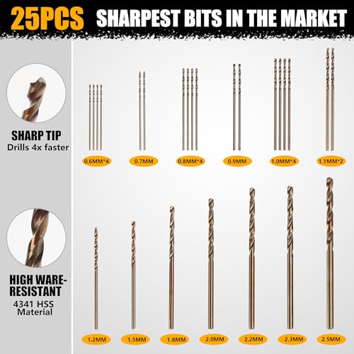 Mulwark Conjunto de brocas manuais de torno de precisão com 25 peças - Broca manual pequena premium