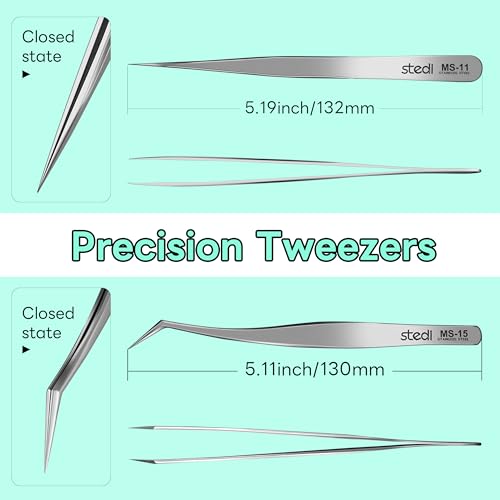 stedi 2PCS Precision Tweezers Set, Model Hobby Making Tools,Ultra-Precision Premium Stainless Steel Tweezers for Gundam, Scale Military Model, 3D Resin Parts, Industrial Tweezers - Image 3