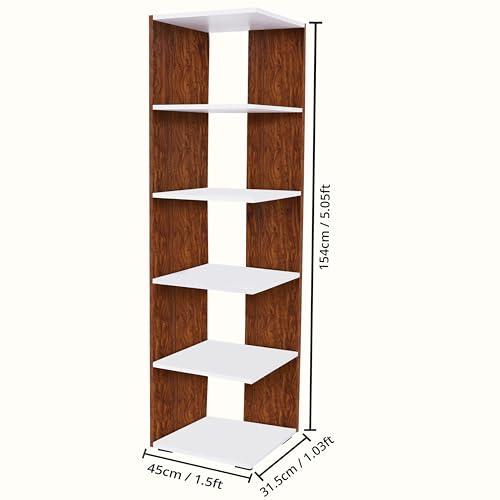 Image of ABOUT SPACE Book Shelf - 5 Tier 5 ft Versatile Book Stand for Home Library, Office Modern Engineered Wood Slim Open Display Rack Shelf for Bedroom Living Room (Oak Red - L 45 x B 31.5 x H 154 cm)