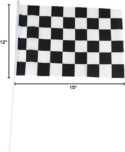 Miniatura 8 de Dos (2) banderas de carreras de tela blanca y negra a cuadros