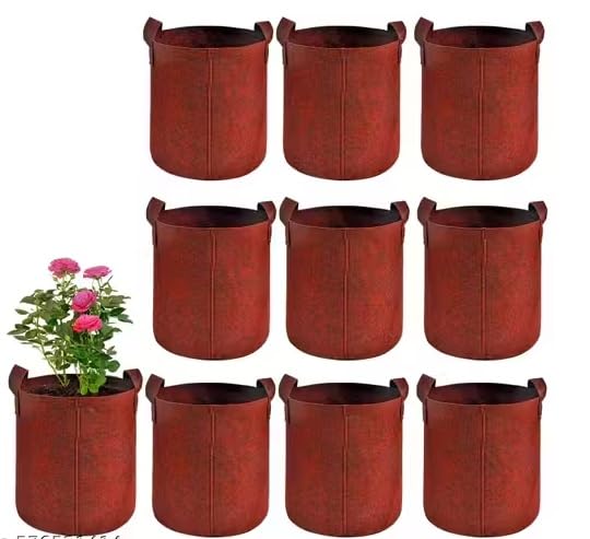 Image of OON Geo Grow Bag for Terrace and Flowers Vegetable Gardening, Premium Geo Fabric 450 GSM Plant Bags, Maroon Color, Eco Friendly Geo Fabric (10, Maroon, 12X12 INCH)