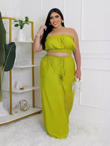 Image of Two Piece Sets for Women Summer Outfits Crop Tops and Wide Leg Pants Sets Sexy Jumpsuits Vacation Outfits with Pockets