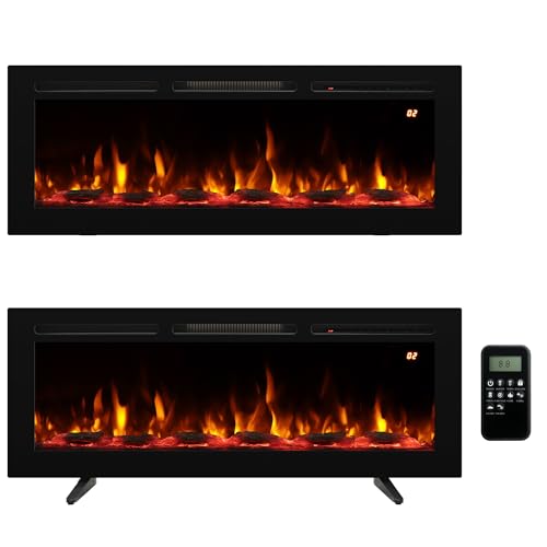 48 Inch Wall Mounted/Recessed/Freestanding Electric Fireplace Inserts?3 in 1 Electric Fireplace with 4 Solid Flame Colors & 10 Mixed Flame Colors,1-9H Timer, 750w/1500w