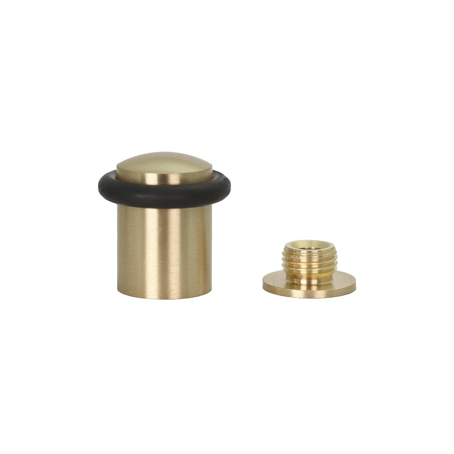 Evi Herrajes Matte Brass - Black Rubber | Brass Door Stop | Ø20 X 29Mm | Floor Mounted | Screw Installation | Made Of Brass | Black Silicone Protection Rubber | I-108-Mt