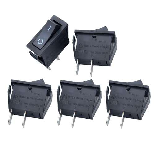 5PCS RK1-11 Rocker Switch ON-Off 16A 250VAC, 2-Pin 2-Position for Household Appliances, Automotive, Marine, Industrial Control