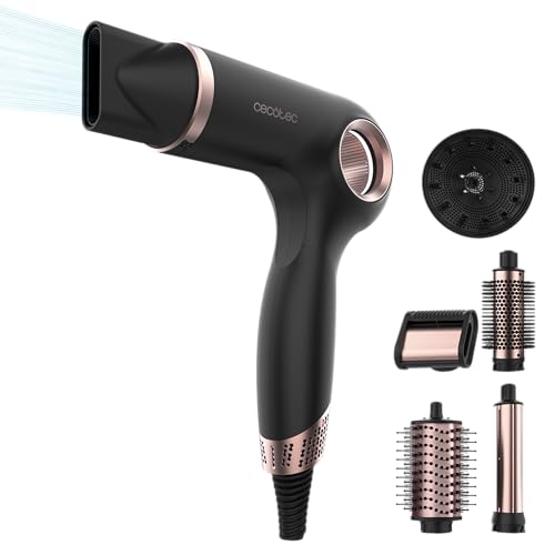 Cecotec Secador de Pelo Iones - 6 Accesorios - DryGlam Waves 6in1 Sensor Black. 1400W, 110000rpm, Tecnología de Sensor de Distancia, Triple Protección Calor, Memoria, 3 Velocidades y 5 Temperaturas