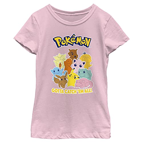 Pokemon Poke Mang Girls Short Sleeve Tee Shirt, Light Pink, Medium