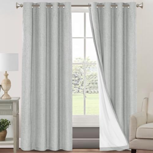 Image of PrinceDeco Linen Texture Curtains Full Blackout Curtains 90 inch Long 2 Panels Set Anti-Rust Grommet Grey Linen Curtains Vertical Drapes Privacy for Bedroom Living Room,52 X 90 Inch, Glacier Grey