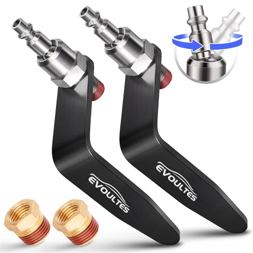 EVOULTES 2-Pack Rafter Hook Hanger for Air Tools, 360° Swivel L Shaped Hooks with 1/4" & 3/8" Brass Air Fittings, Lightweight Aluminum Organizer Holder for Air Nailer & Blow Gun