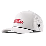 Branded Bills NCAA Ole Miss White Black Rope 5-Panel Performance Ole Miss Crimson Script PVC, Lightweight, Comfortable Baseball Cap